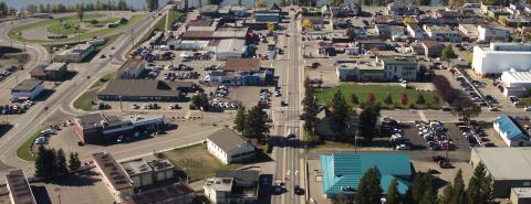 Aerial view of downtown Quesnel